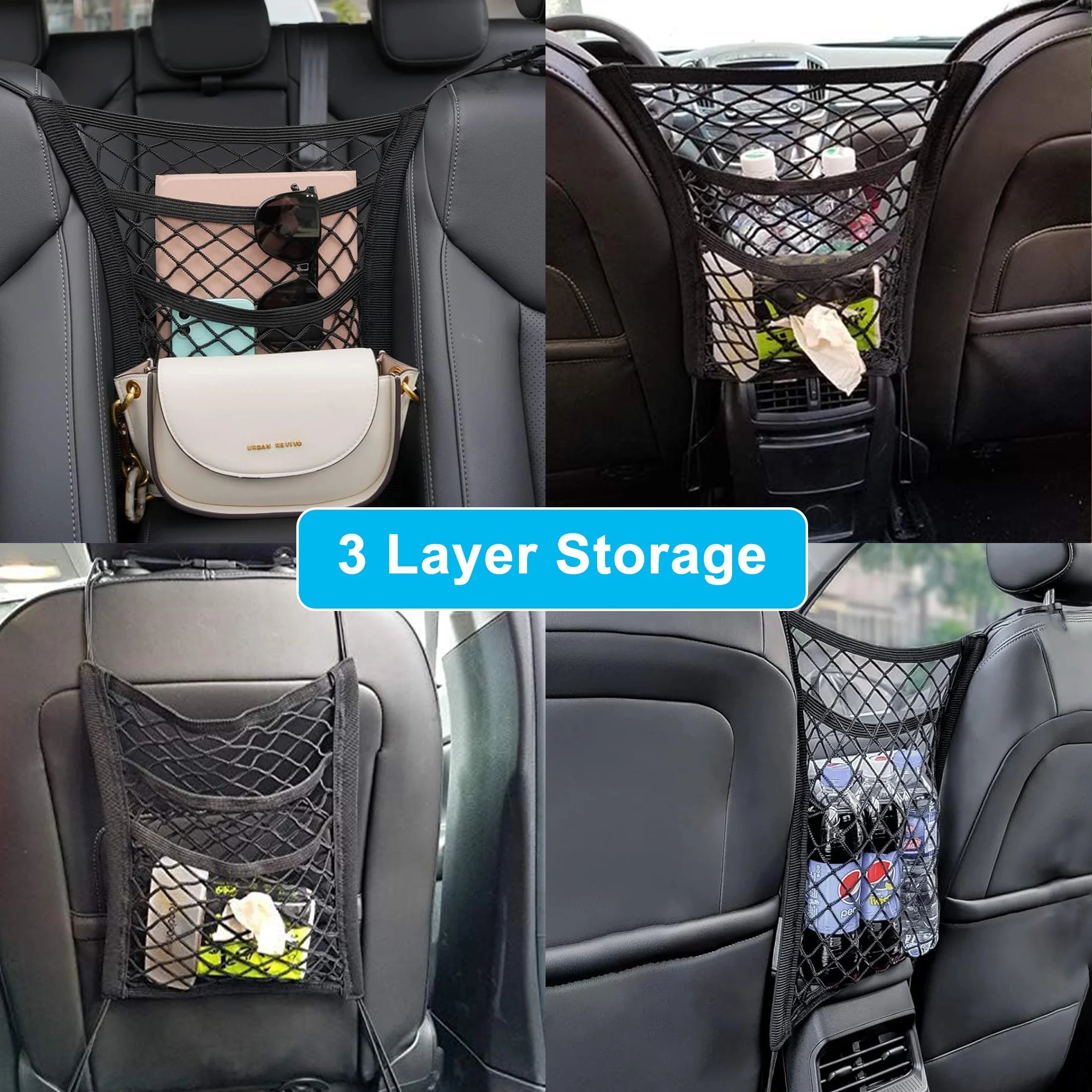 Dog Car Barrier 3-Layer Car Mesh Organizer with Four Safety Hooks Stretchable Dog Barrier for Suv Truck Car