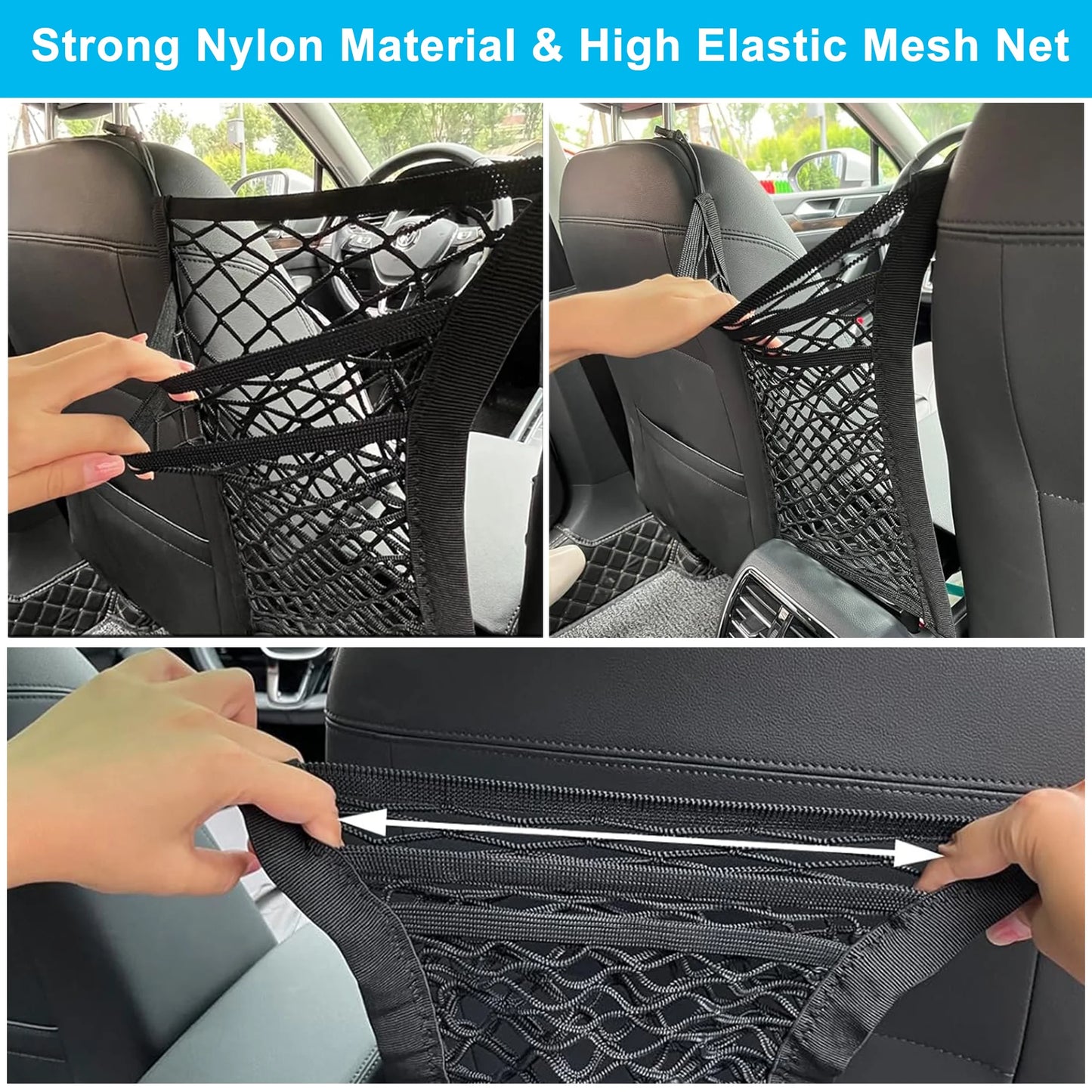 Dog Car Barrier 3-Layer Car Mesh Organizer with Four Safety Hooks Stretchable Dog Barrier for Suv Truck Car