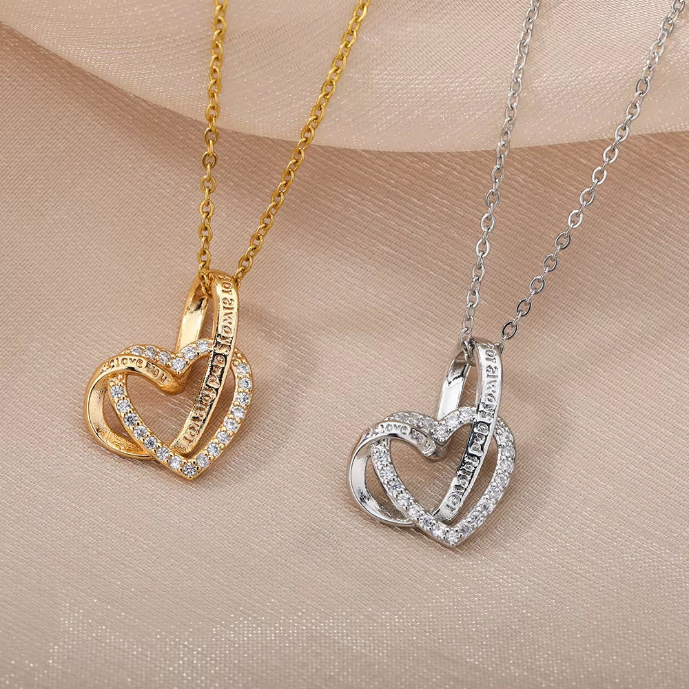 Double Love Heart Pendant Necklace