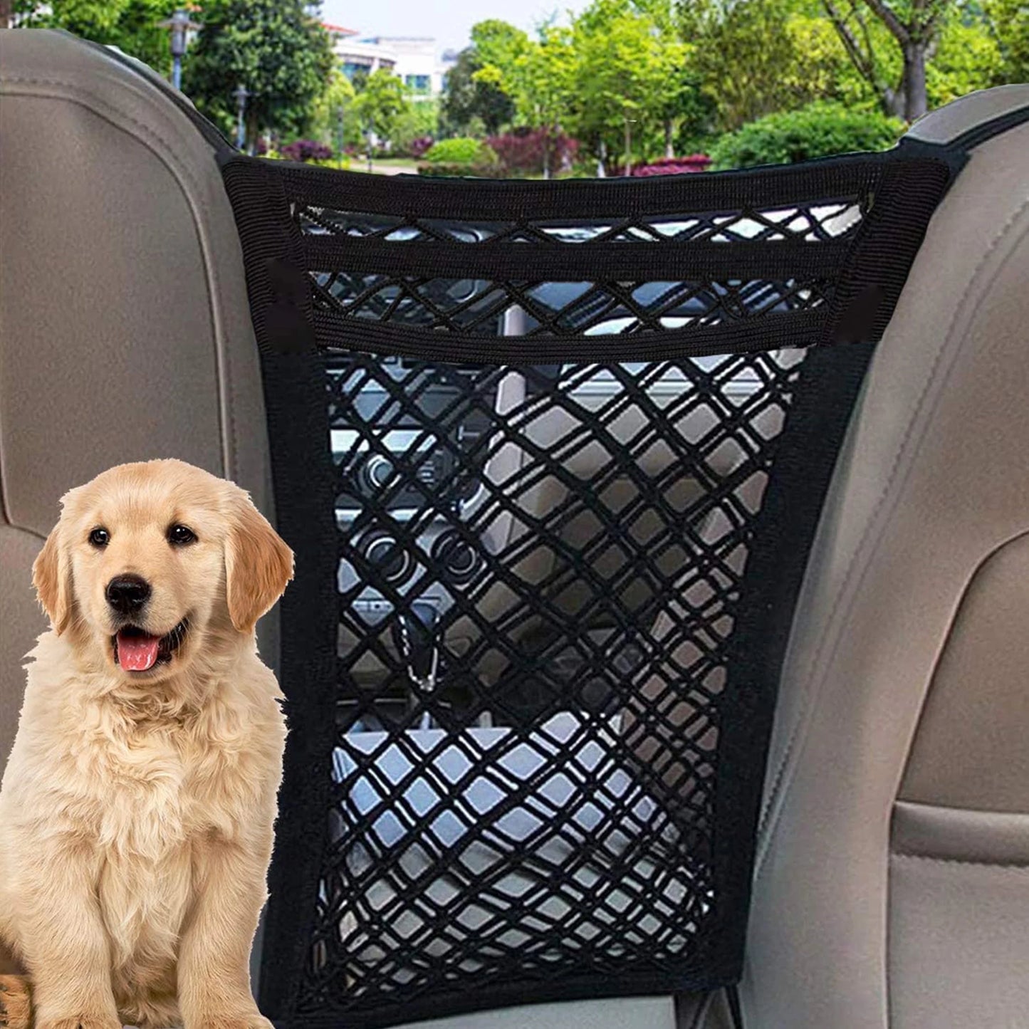 Dog Car Barrier 3-Layer Car Mesh Organizer with Four Safety Hooks Stretchable Dog Barrier for Suv Truck Car