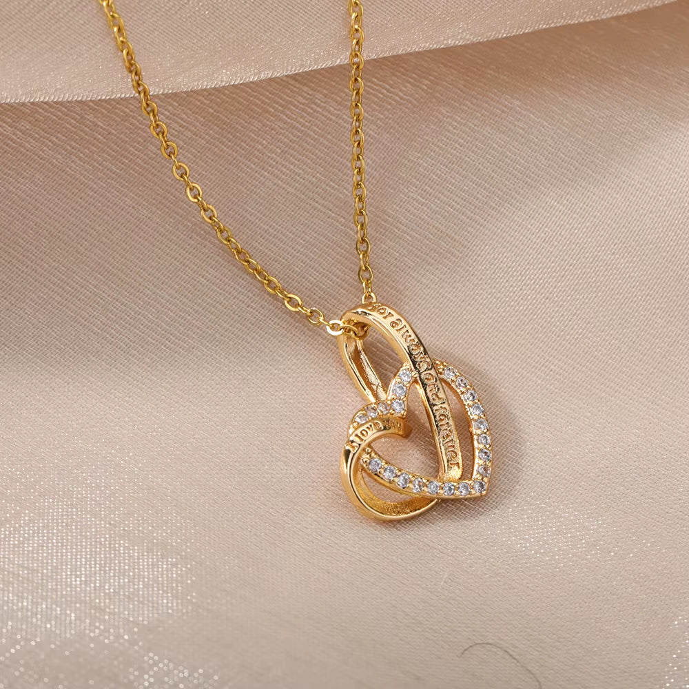 Double Love Heart Pendant Necklace