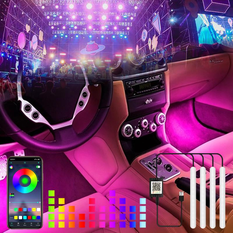 【Denvosi】Car Led Light Interior, RGB Dreamcolor inside Car Light Music Sync, under Dash Footwell Automotive Strip Light, 12V Acrylic Strip Light for Vehicle, Truck,Jeep, SUV with Car Charger(1Set)