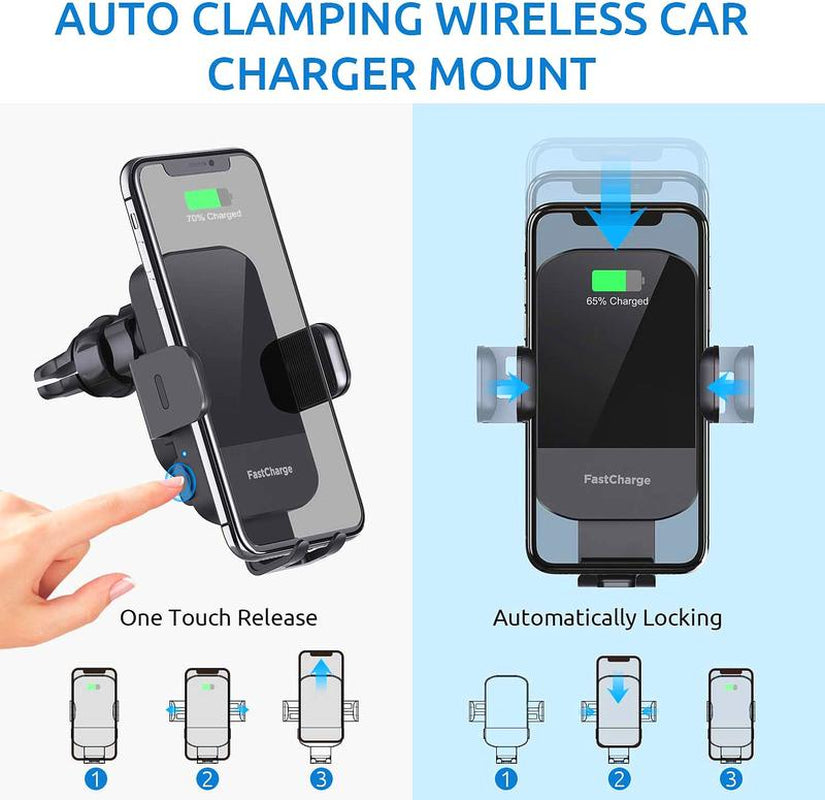 Wireless Car Charger, 15W Fast Charging 360° Adjustable Auto Clamping Car Phone Holder for Iphone 16 15 14 13 12 11 , Fits Samsung Galaxy