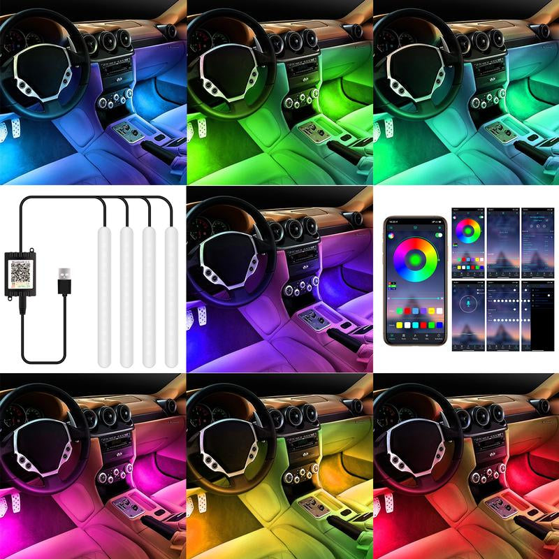 【Denvosi】Car Led Light Interior, RGB Dreamcolor inside Car Light Music Sync, under Dash Footwell Automotive Strip Light, 12V Acrylic Strip Light for Vehicle, Truck,Jeep, SUV with Car Charger(1Set)