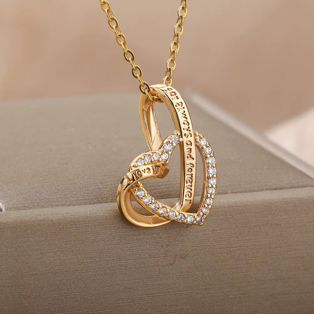 Double Love Heart Pendant Necklace