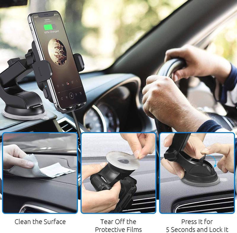 Wireless Car Charger, 15W Fast Charging 360° Adjustable Auto Clamping Car Phone Holder for Iphone 16 15 14 13 12 11 , Fits Samsung Galaxy